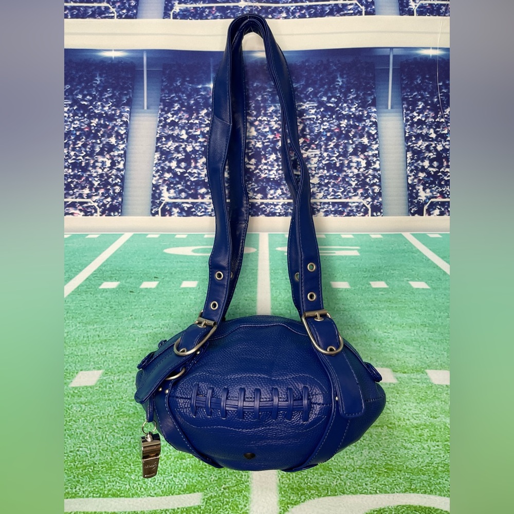 Blue leather football purse